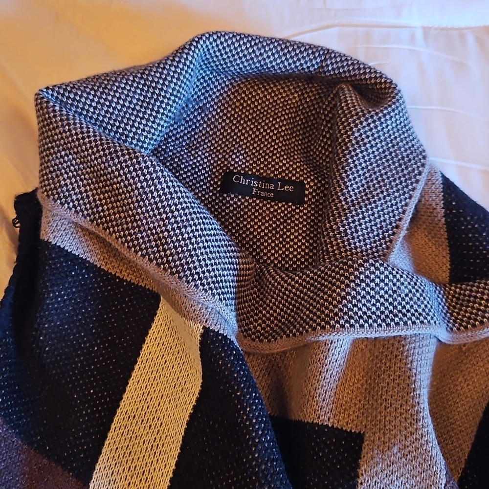 Christina Cardigan Vest with Black, Brown, and Cream Stripes - Picture 2 of 4
